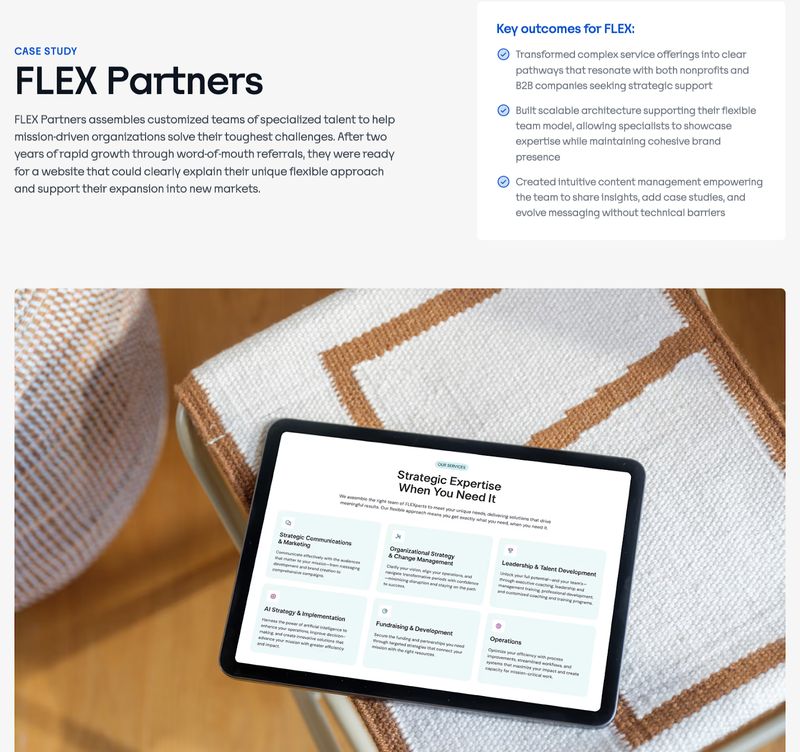 screenshot of Trajectory's case study for Flex Partners providing a project summary and key outcomes