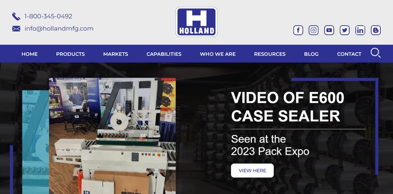 Holland Manufacturing's B2B website home page featuring simple navigation with clear labels