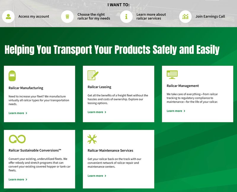The Greenbrier Companies' homepage featuring clear, buyer-focused language