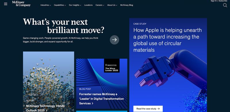 homepage hero message from B2B global management consulting firm McKinsey & Company