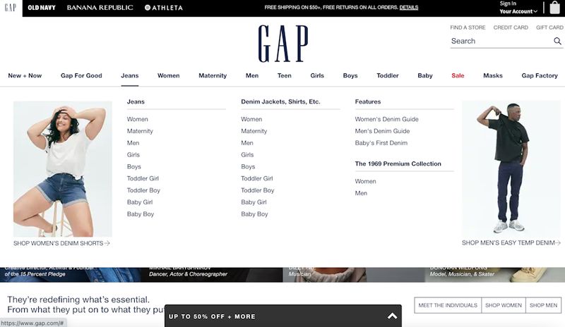 GAP navigation menu example