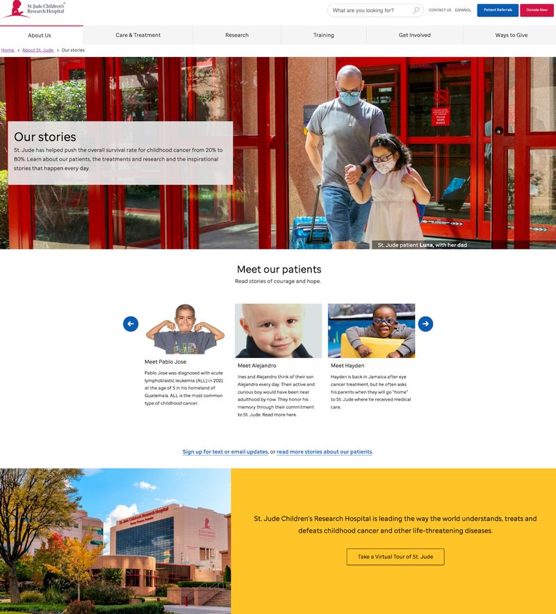 St. Jude Children's Research Hospital's "Our Stories" website page