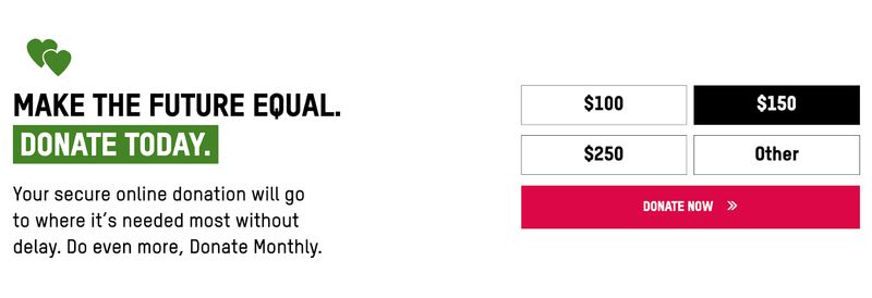 screenshot of nonprofit Oxfam Canada's donation call to action