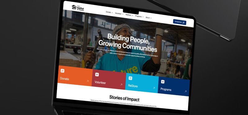 rendering of the website for the Atlanta chapter of Habitat Humanity on a laptop screen