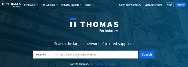 Search bar featured on the B2B website homepage of product sourcing and supplier platform Thomasnet