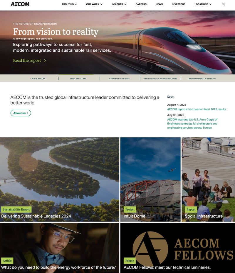 homepage of B2B engineering company AECOM