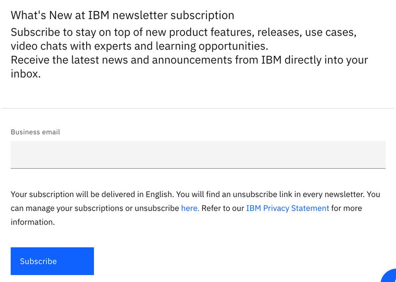 screenshot of IBM's newsletter subscription sign-up form