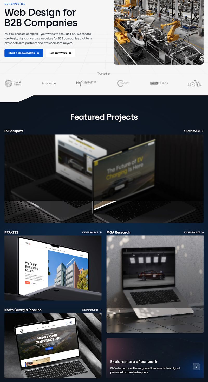 B2B web design company Trajectory's "Web Design for B2B Companies" web page