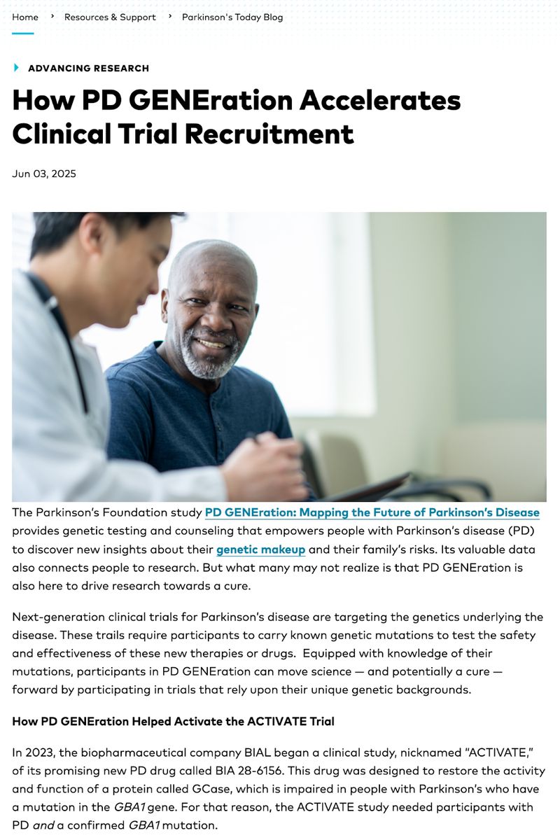 screenshot of a blog from nonprofit organization Michael J. Fox Foundation