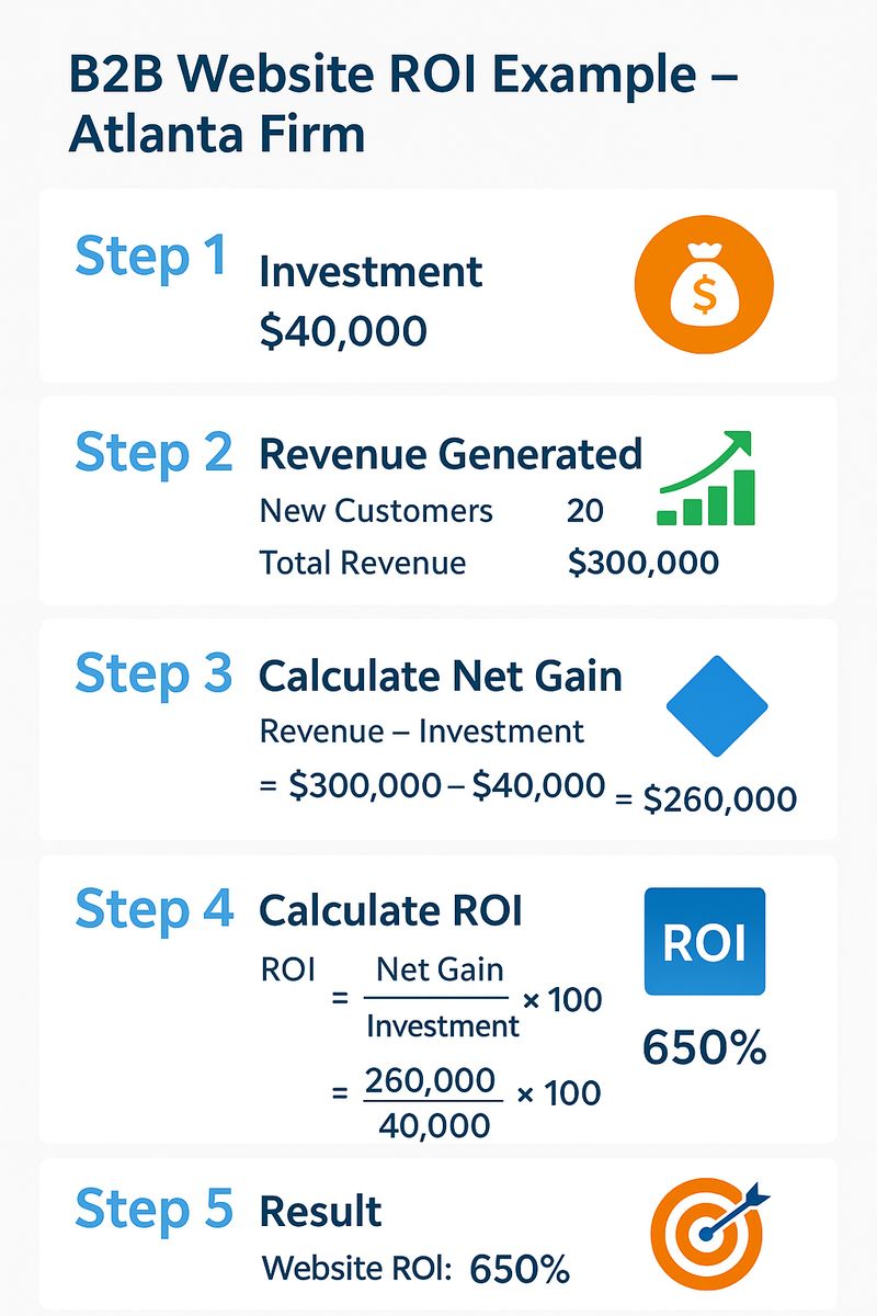 infographic showing a B2B website ROI example for an Atlanta firm