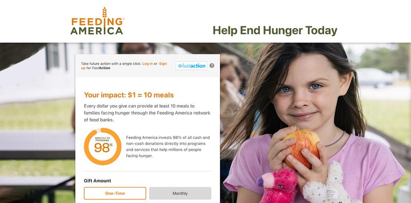 screenshot of nonprofit Feeding America's donation landing page