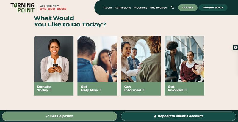 screenshot of nonprofit website Turning Point's four home page calls-to-action