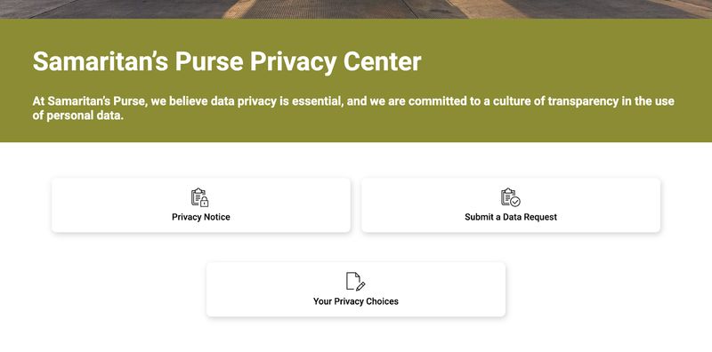 screenshot of the privacy center of nonprofit organization Samaritan's Purse
