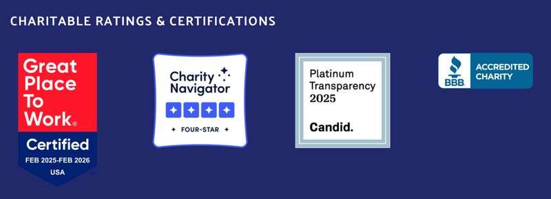 nonprofit organization United Way's footer featuring charitable ratings and certifications