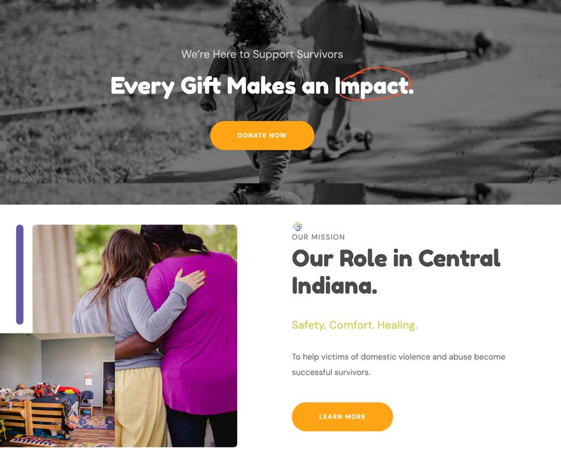 screenshot of nonprofit website The Julian Center's homepage showing anonymous images of recipients