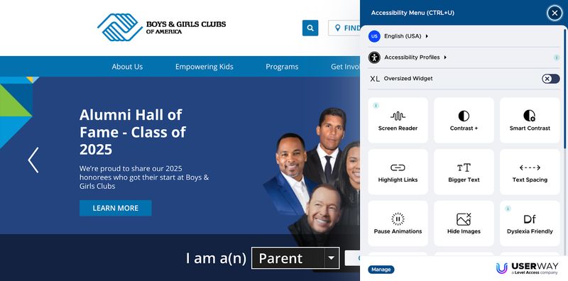 screenshot of nonprofit Boys & Girls Clubs of America's homepage with accessibility menu