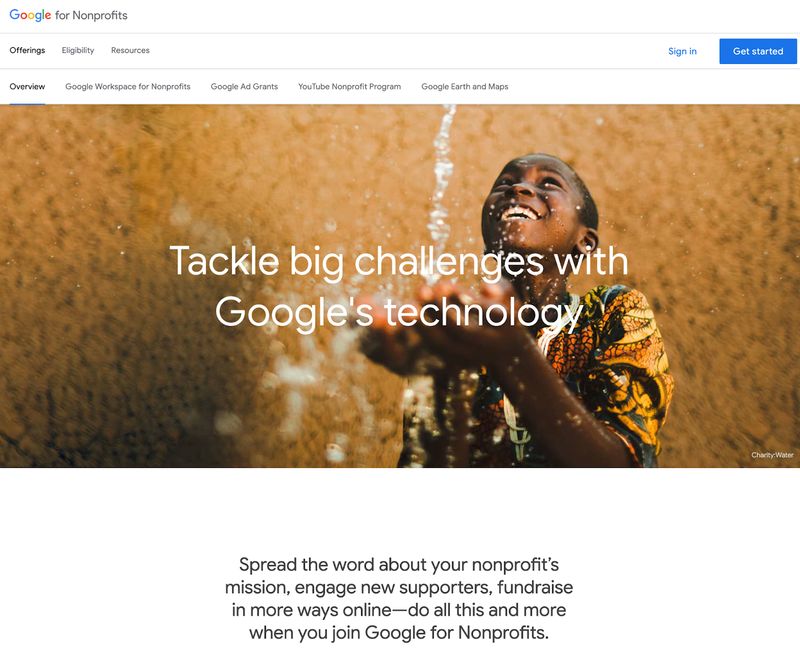 screenshot of Google for Nonprofits web page