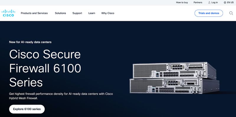 homepage of B2B digital technology communications manufacturer Cisco