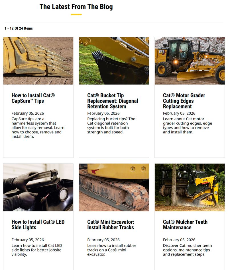 screenshot of the most recent blog posts featured on Caterpillar's blog page